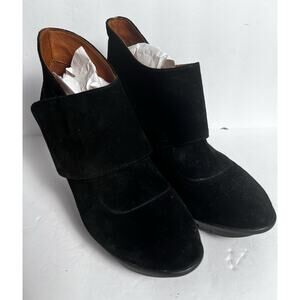 L’Amour Des Pieds Black Printed Suede Ankle Booties Boots 7.5 Foldover Wrap